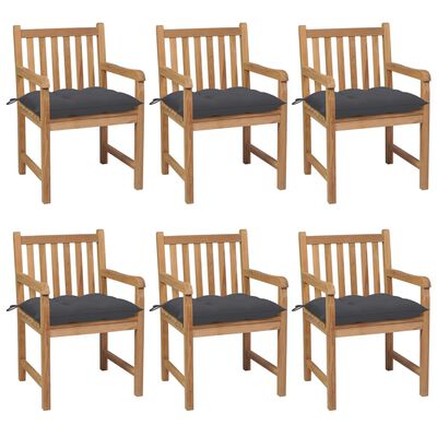 vidaXL Chaises de jardin lot de 6 avec coussins anthracite Teck solide