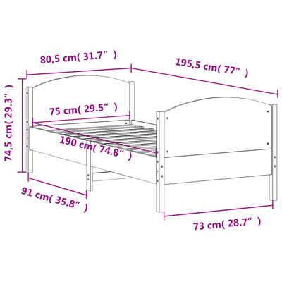 vidaXL Cadre de lit sans matelas 75x190 cm bois de pin massif