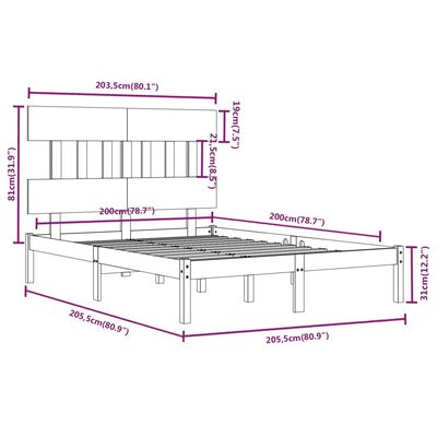 vidaXL Cadre de lit Bois massif 200x200 cm