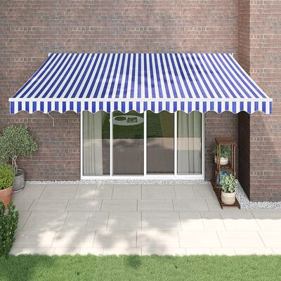 vidaXL Auvent rétractable bleu et blanc 4x3 m tissu et aluminium