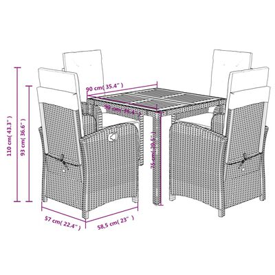 vidaXL Ensemble à manger de jardin 5 pcs coussins gris résine tressée