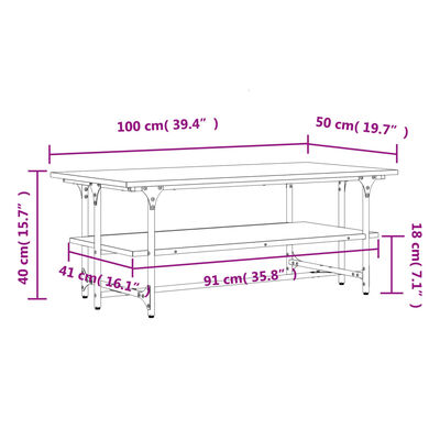 vidaXL Table basse Chêne sonoma 100x50x40 cm Bois d'ingénierie