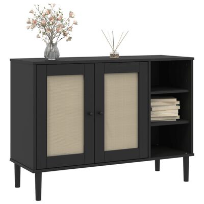 vidaXL Buffet SENJA aspect rotin noir 112x40x80cm bois massif de pin