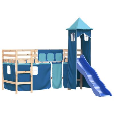 vidaXL Lit mezzanine enfants avec tour bleu 90x190 cm bois pin massif