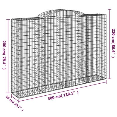 vidaXL Paniers à gabions arqués 9 pcs 300x50x200/220 cm Fer galvanisé