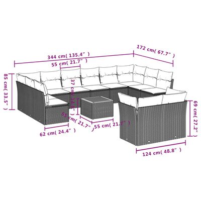 vidaXL Salon de jardin avec coussins 13 pcs noir résine tressée