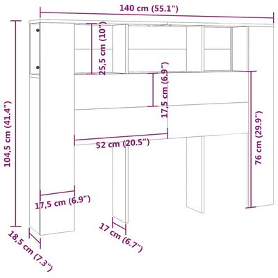 vidaXL Armoire de tête de lit Gris béton 140x18,5x104,5 cm