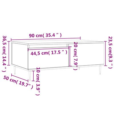 vidaXL Table basse Noir 90x50x36,5 cm Bois d'ingénierie