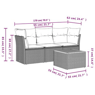 vidaXL Salon de jardin 4 pcs avec coussins noir résine tressée