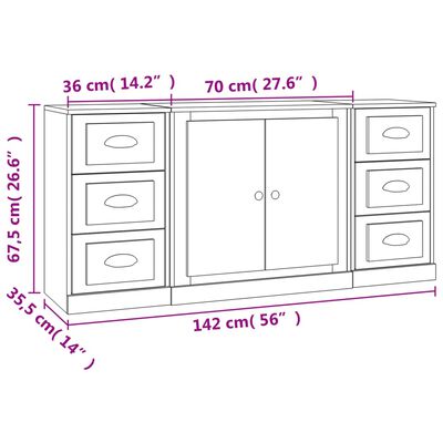 vidaXL Buffets 3 pcs noir bois d'ingénierie