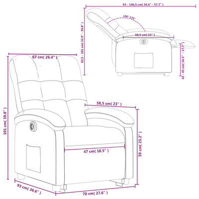 vidaXL Fauteuil inclinable électrique rouge bordeaux tissu