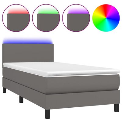 vidaXL Sommier à lattes de lit et matelas et LED Gris 90x190 cm