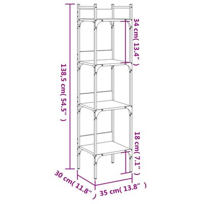 vidaXL Bibliothèque à 4 niveaux chêne 35x30x138,5 cm bois d'ingénierie