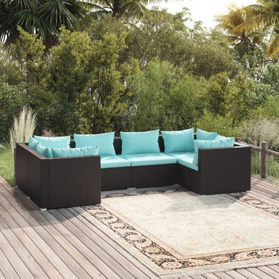 vidaXL Salon de jardin 6 pcs avec coussins résine tressée noir