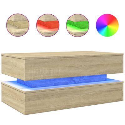 vidaXL Table basse avec lumières LED chêne sonoma 90x50x40 cm