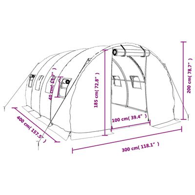 vidaXL Serre avec cadre en acier vert 12 m² 4x3x2 m