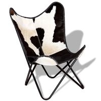 vidaXL Chaise papillon noir et blanc cuir de vache