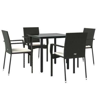 vidaXL Ensemble à manger de jardin coussins 5pcs Noir Résine tressée