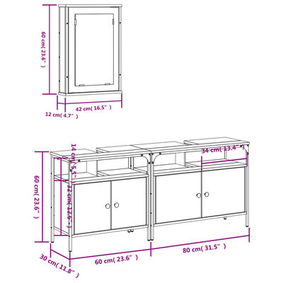 vidaXL Ensemble de meubles de salle de bain 3 pcs Chêne fumé