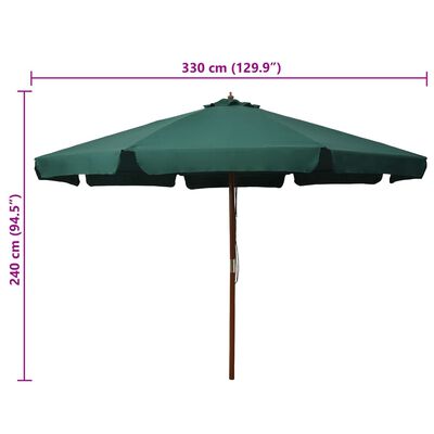 vidaXL Parasol d'extérieur avec mât en bois 330 cm Vert