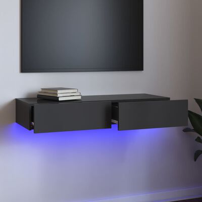 vidaXL Meuble TV avec lumières LED Gris brillant 90x35x15,5 cm