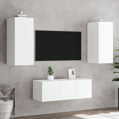 vidaXL Unités murales TV avec LED 4 pcs blanc bois d'ingénierie