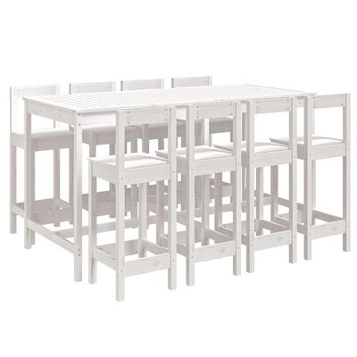 vidaXL Ensemble de bar de jardin 9 pcs blanc bois de pin massif