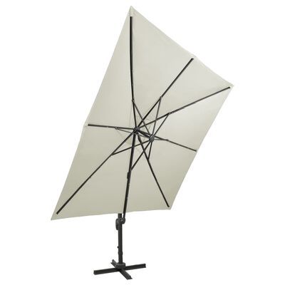 vidaXL Parasol de jardin en porte-à-faux et mât et lumières LED sable