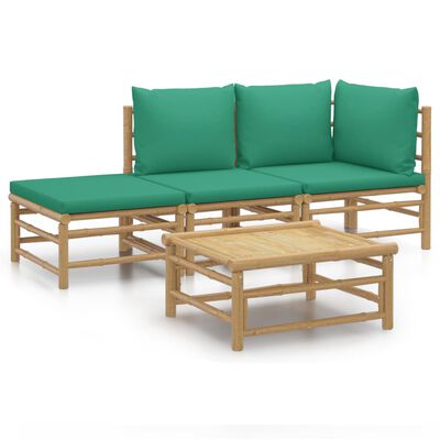 vidaXL Salon de jardin 4 pcs avec coussins vert bambou