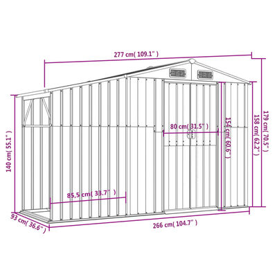 vidaXL Abri de jardin gris 277x93x179 cm acier galvanisé