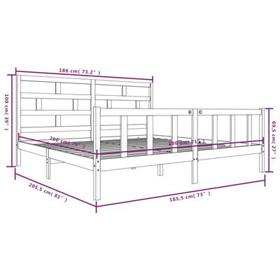 vidaXL Cadre de lit Blanc Bois de pin massif 180x200 cm Super King