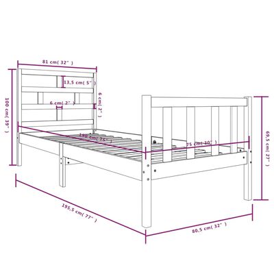 vidaXL Cadre de lit bois de pin massif 75x190 cm petit simple