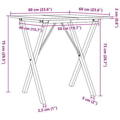 vidaXL Table à manger cadre en X 60x60x75 cm bois de pin massif fonte