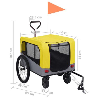 vidaXL Remorque de vélo pour chiens et poussette 2-en-1 jaune et gris