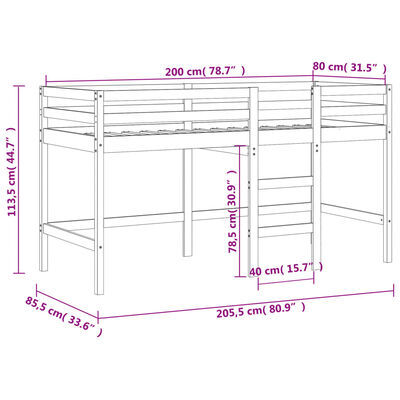 vidaXL Lit mezzanine enfants et tunnel blanc/noir 80x200cm pin massif