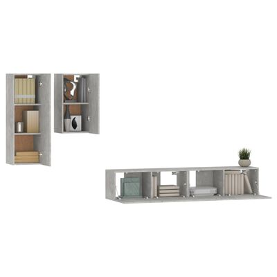 vidaXL Ensemble de meubles TV 4 pcs Gris béton Bois d'ingénierie