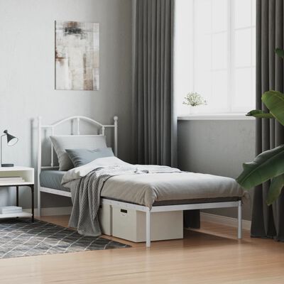 vidaXL Cadre de lit métal sans matelas avec tête de lit blanc 90x190cm