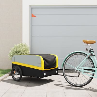 vidaXL Remorque de vélo noir et jaune 45 kg fer