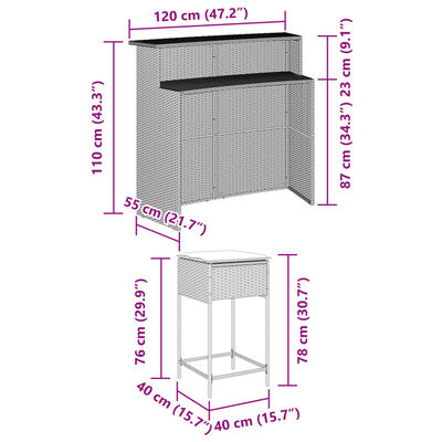 vidaXL Ensemble de bar de jardin 5 pcs avec coussins gris poly rotin