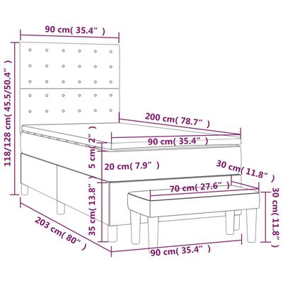 vidaXL Sommier à lattes de lit avec matelas Gris clair 90x200 cm Tissu