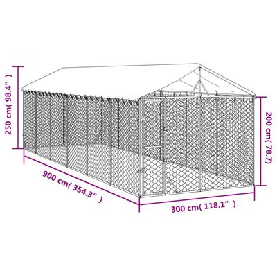 vidaXL Chenil d'extérieur pour chiens avec toit argenté 3x9x2,5 m