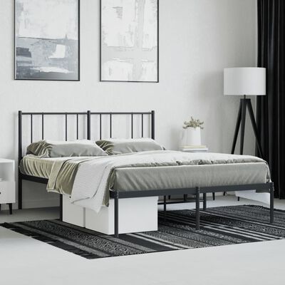 vidaXL Cadre de lit métal sans matelas avec tête de lit noir 135x190cm