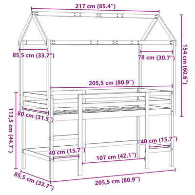 vidaXL Lit superposé et échelle et toit blanc 80x200cm bois pin massif