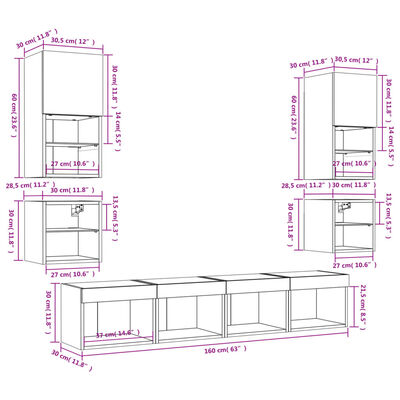 vidaXL Unités murales TV avec LED 8 pcs chêne fumé bois d'ingénierie
