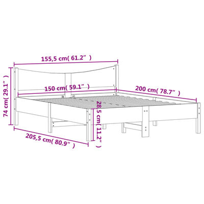 vidaXL Cadre de lit sans matelas blanc 150x200 cm bois de pin massif