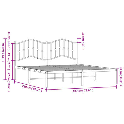 vidaXL Cadre de lit métal sans matelas et tête de lit blanc 183x213 cm