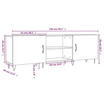 vidaXL Meuble TV gris béton 150x30x50 cm bois d'ingénierie