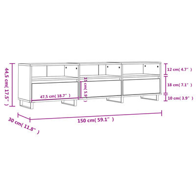 vidaXL Meuble TV blanc 150x30x44,5 cm bois d'ingénierie