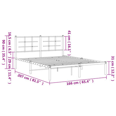 vidaXL Cadre de lit métal sans matelas et tête de lit blanc 160x200 cm