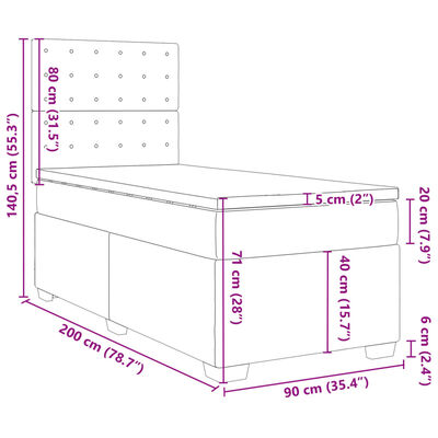 vidaXL Sommier à lattes de lit avec matelas Gris clair 90x200 cm Tissu